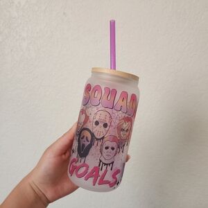 Squad Goals Frosted Party Tumbler with Pink Straw